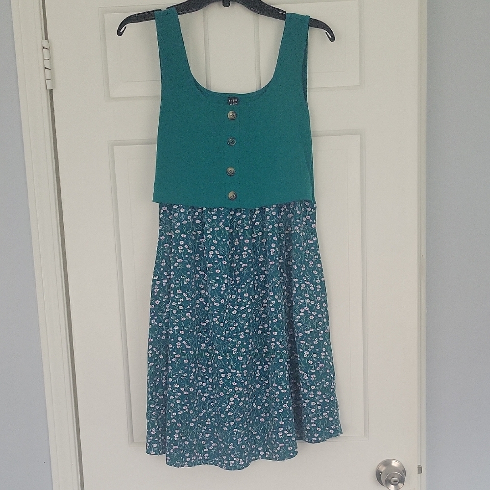 Teal Button-Front Floral Maternity Dress